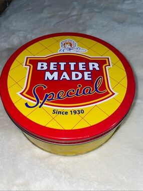 Better Made Special Round Tin - Yellow & Red -22 1/2” around, 2 1/2” tall
